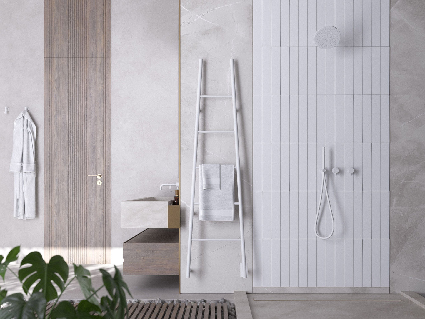 Amba ASW Amba Jeeves Model A Ladder 5 Bar Hardwired Drying Rack in White - ASW