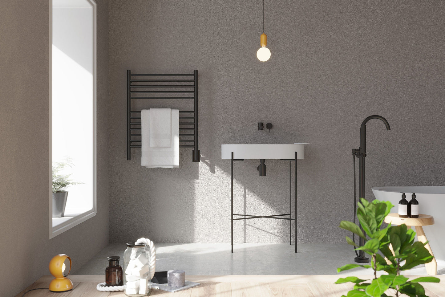 Amba ESMB Amba Jeeves Model E Straight 12 Bar Hardwired Towel Warmer in Matte Black - ESMB