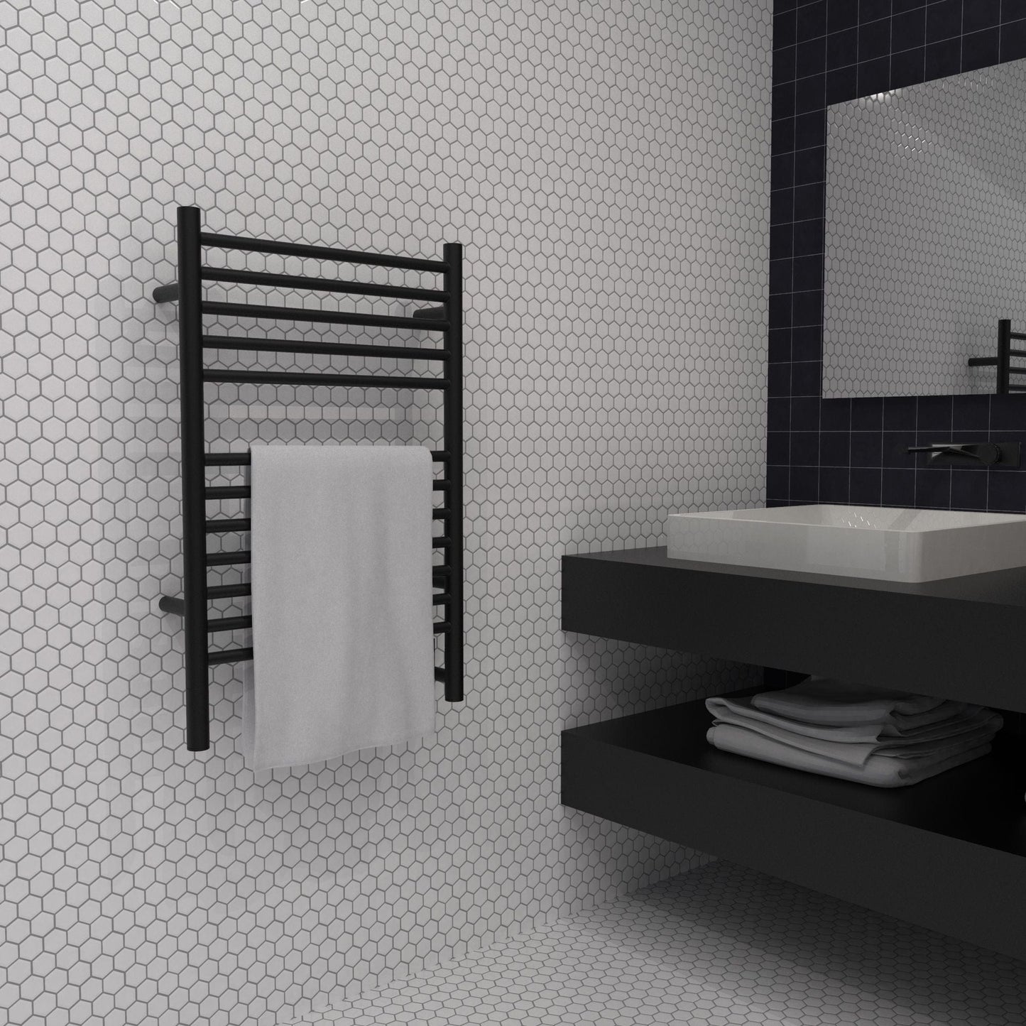 Amba ESMB Amba Jeeves Model E Straight 12 Bar Hardwired Towel Warmer in Matte Black - ESMB