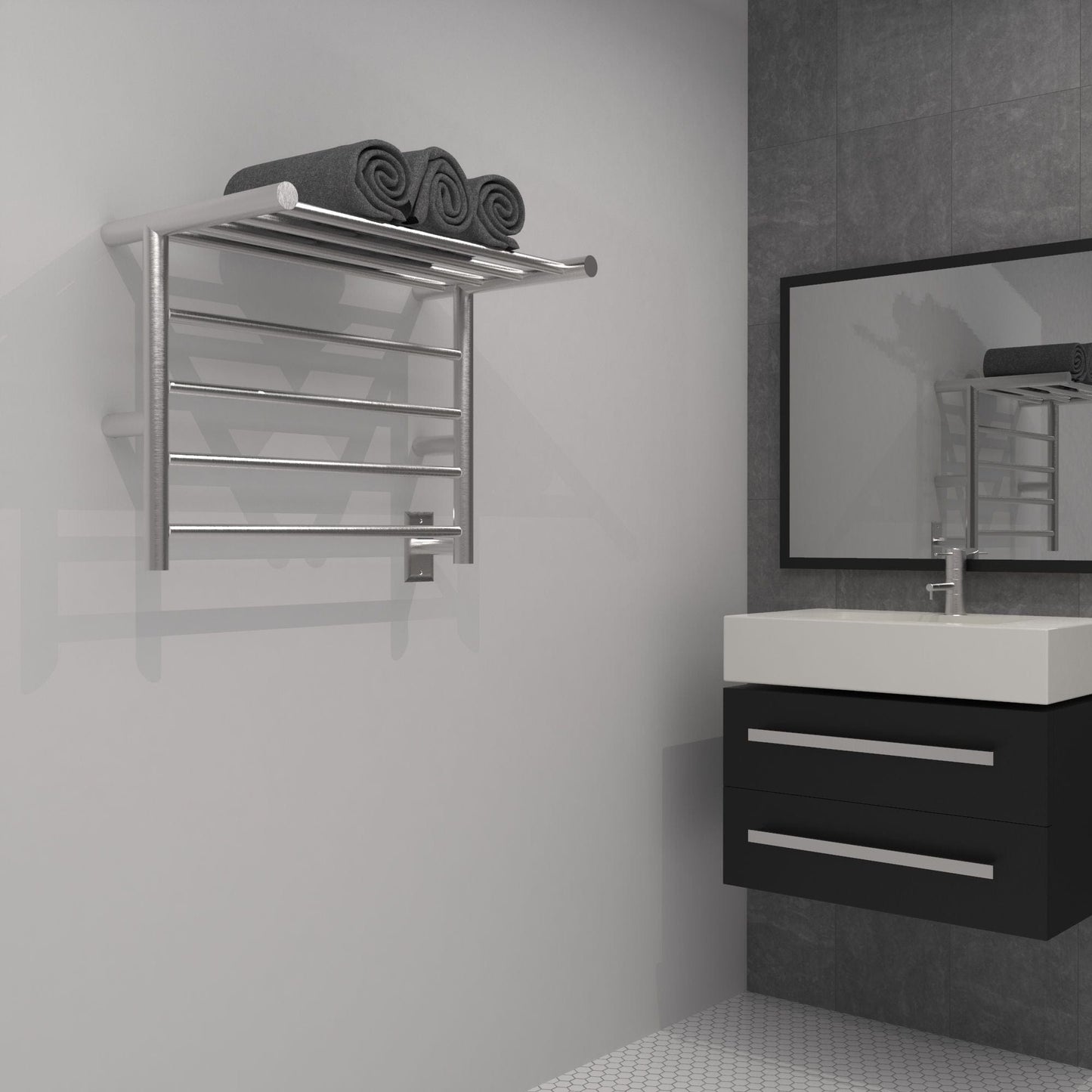 Amba RSH-B Amba Radiant Shelf Hardwired + Plug-in Combo 8 Bar Towel Warmer in Brushed - RSH-B