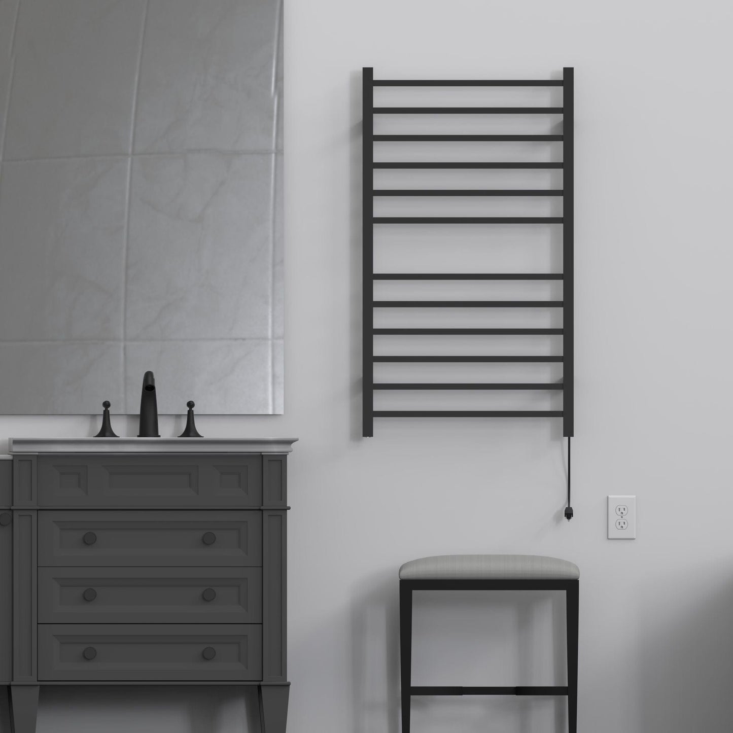 Amba RSWHL-MB Amba Radiant Large Square Hardwired + Plug-in Combo 12 Bar Towel Warmer in Matte Black - RSWHL-MB