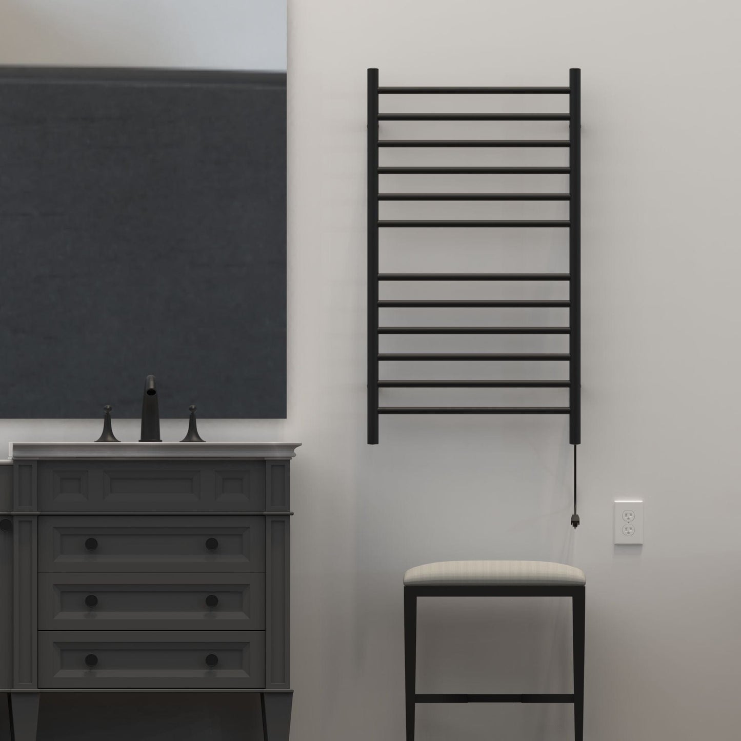 Amba RWHL-SMB Amba Radiant Large Hardwired + Plug-in Combo Straight 12 Bar Towel Warmer in Matte Black - RWHL-SMB