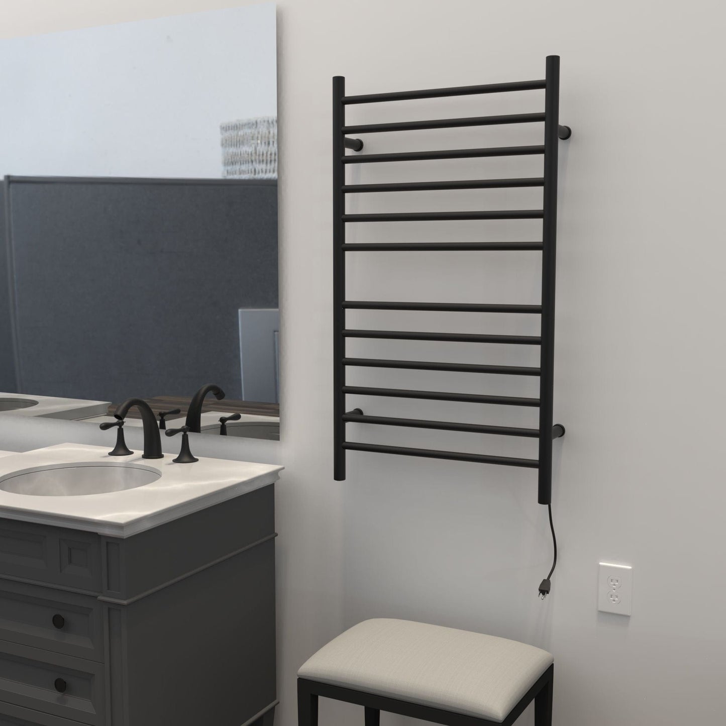 Amba RWHL-SMB Amba Radiant Large Hardwired + Plug-in Combo Straight 12 Bar Towel Warmer in Matte Black - RWHL-SMB