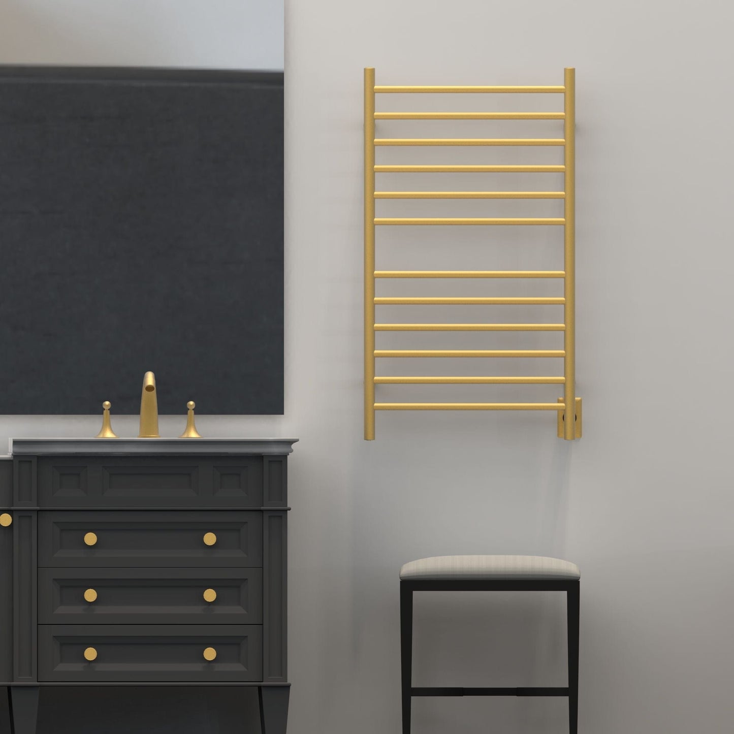 Amba RWHL-SSB Amba Radiant Large Hardwired + Plug-in Combo Straight 12 Bar Towel Warmer in Satin Brass - RWHL-SSB