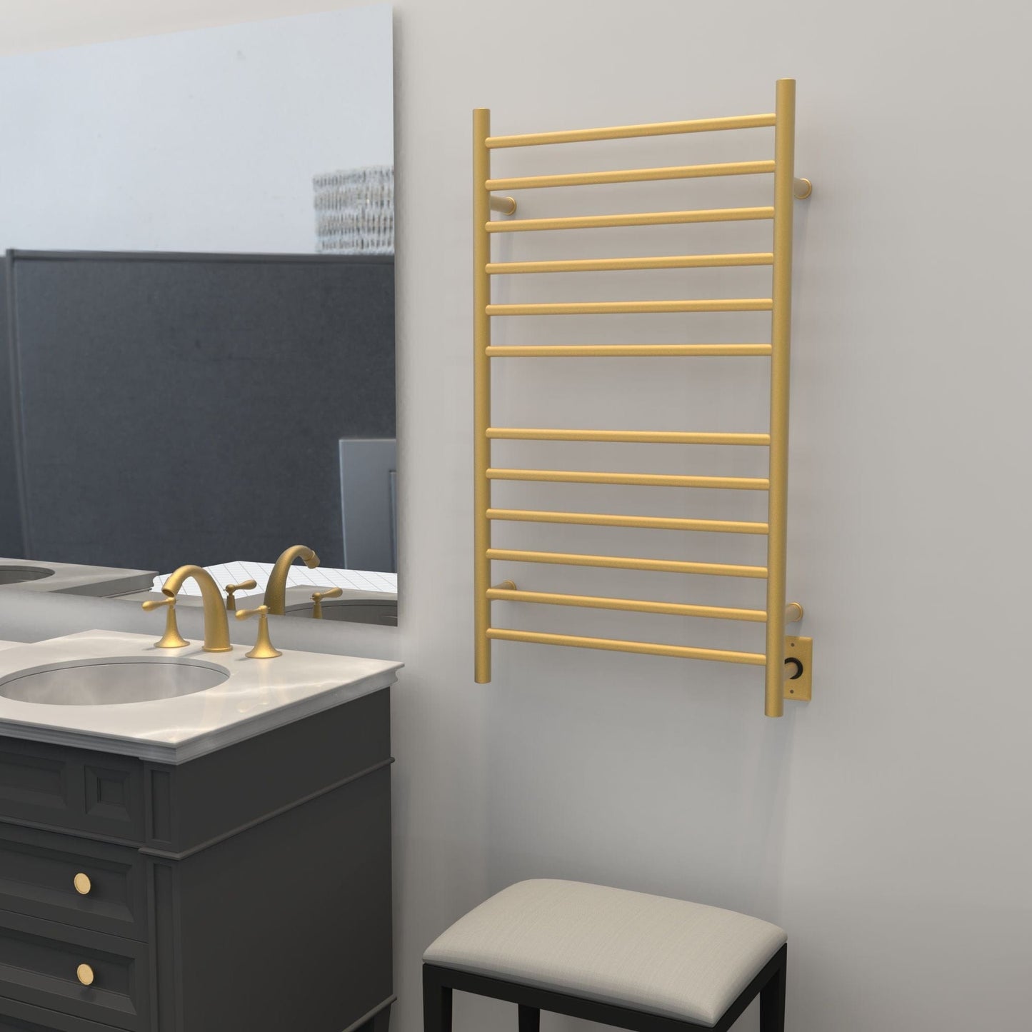 Amba RWHL-SSB Amba Radiant Large Hardwired + Plug-in Combo Straight 12 Bar Towel Warmer in Satin Brass - RWHL-SSB