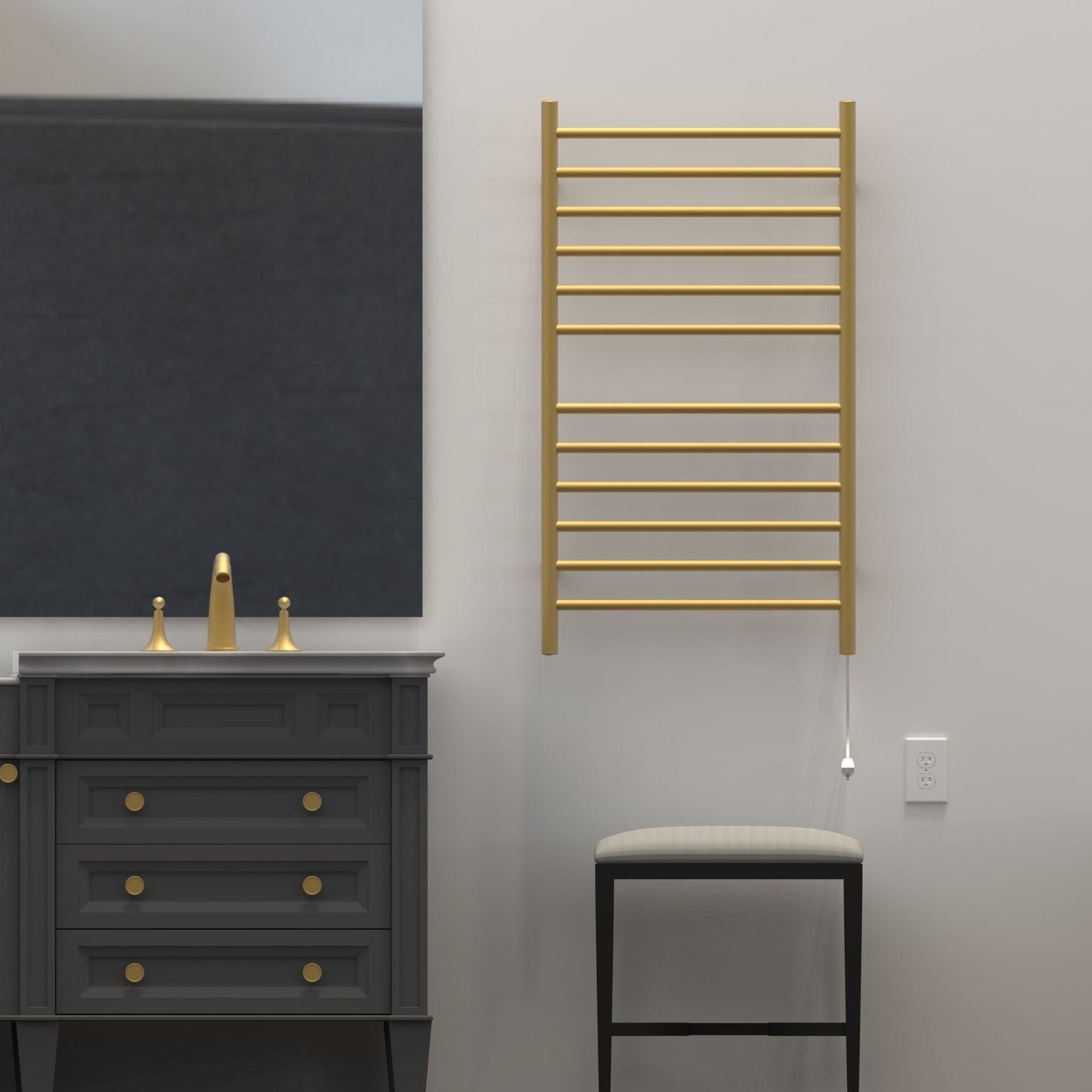 Amba RWHL-SSB Amba Radiant Large Hardwired + Plug-in Combo Straight 12 Bar Towel Warmer in Satin Brass - RWHL-SSB
