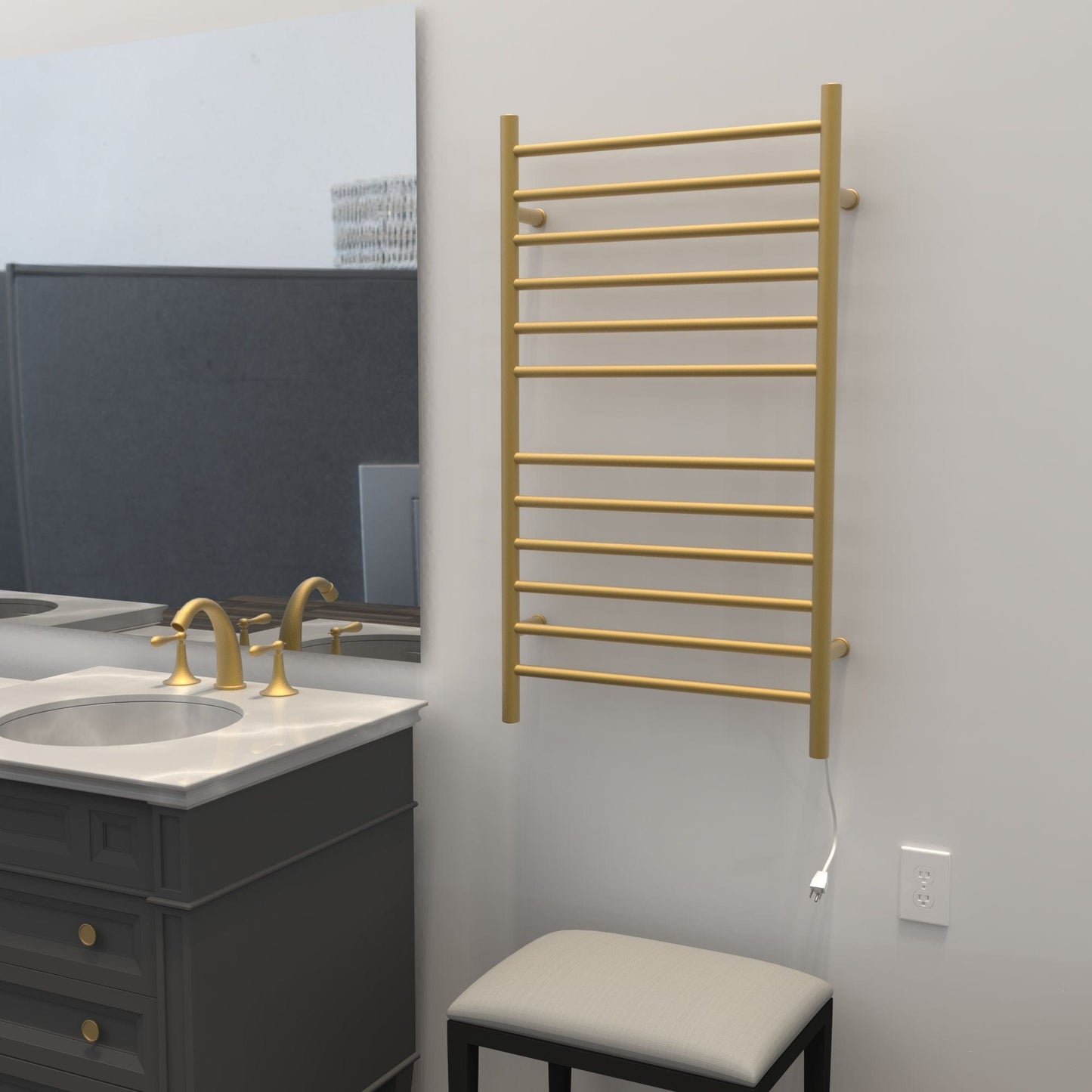 Amba RWHL-SSB Amba Radiant Large Hardwired + Plug-in Combo Straight 12 Bar Towel Warmer in Satin Brass - RWHL-SSB