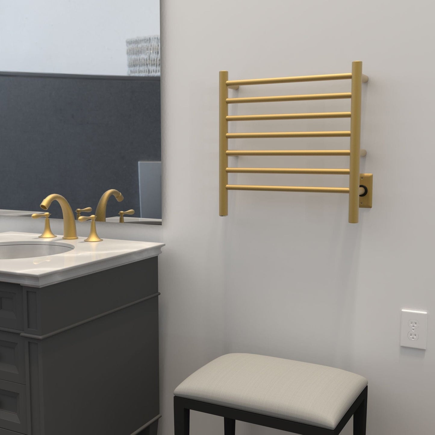 Amba RWHS-SSB Amba Radiant Small Hardwired + Plug-in Combo 7 Bar Towel Warmer in Satin Brass - RWHS-SSB