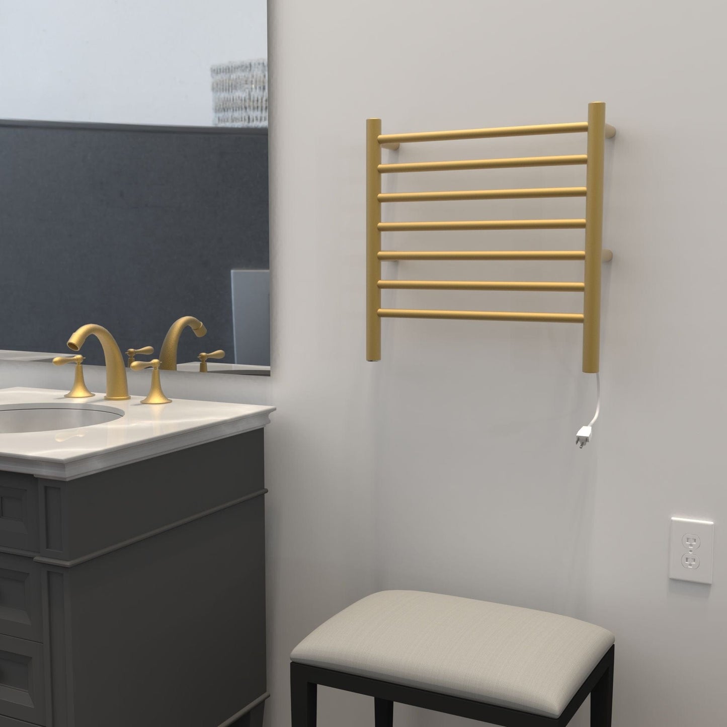 Amba RWHS-SSB Amba Radiant Small Hardwired + Plug-in Combo 7 Bar Towel Warmer in Satin Brass - RWHS-SSB