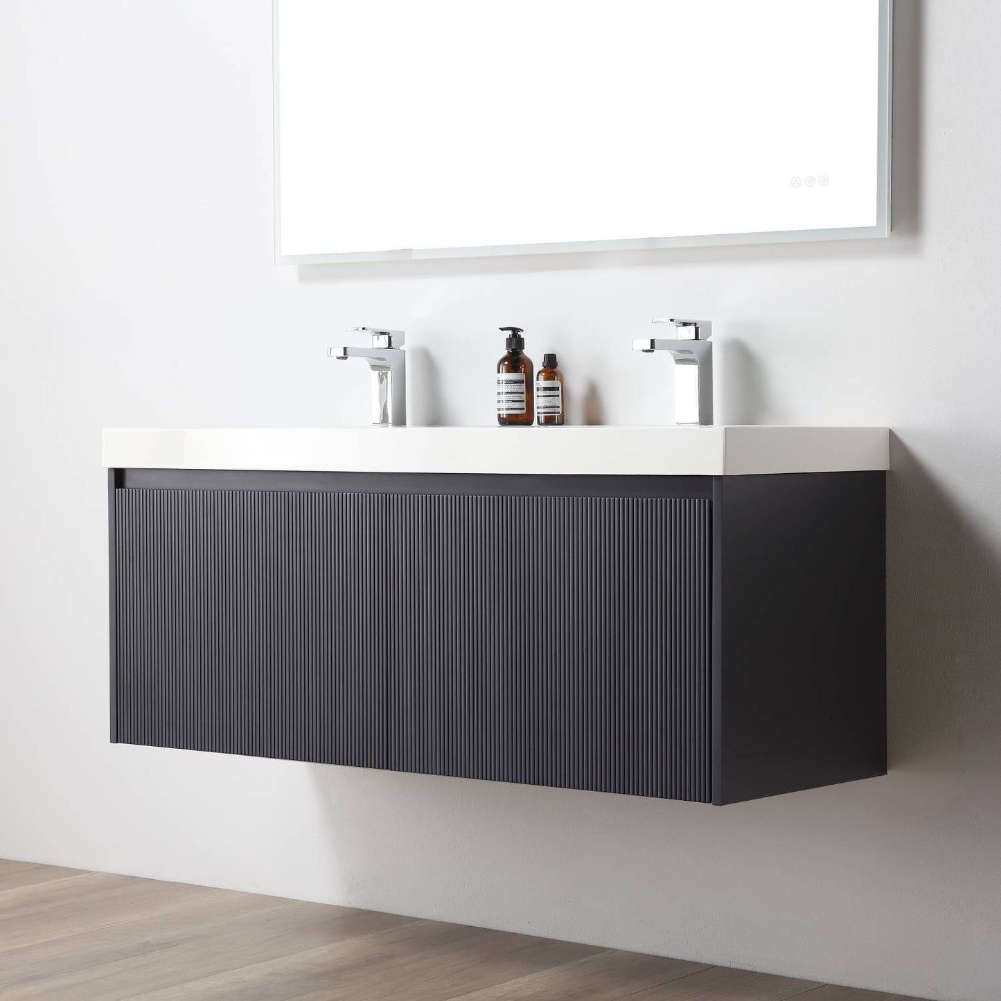 Blossom 028 48 26D A 2SC Blossom 48" Floating Bathroom Vanity with Double Sink & 2 Side Cabinets - Night Blue 028 48 26D A 2SC