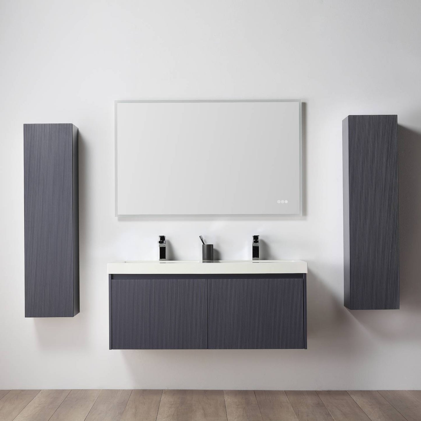 Blossom 028 48 26D A 2SC Blossom 48" Floating Bathroom Vanity with Double Sink & 2 Side Cabinets - Night Blue 028 48 26D A 2SC