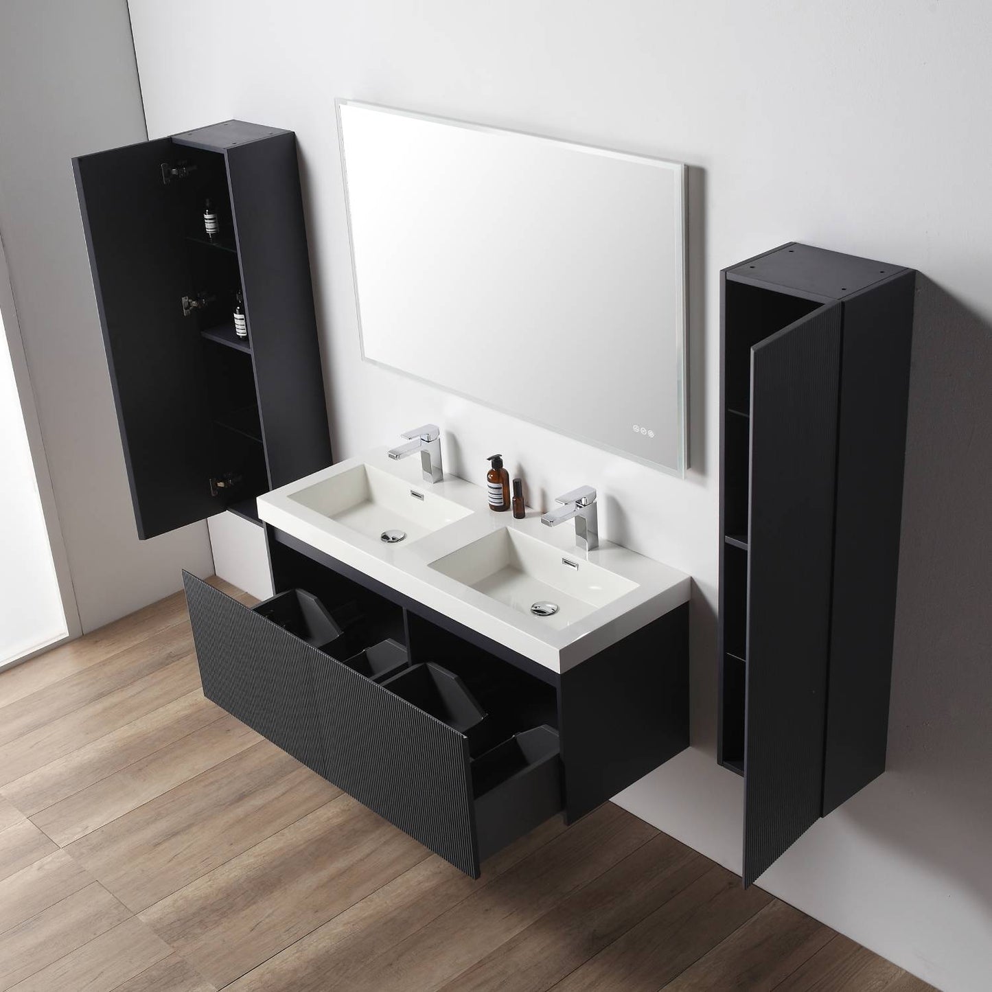 Blossom 028 48 26D A 2SC Blossom 48" Floating Bathroom Vanity with Double Sink & 2 Side Cabinets - Night Blue 028 48 26D A 2SC