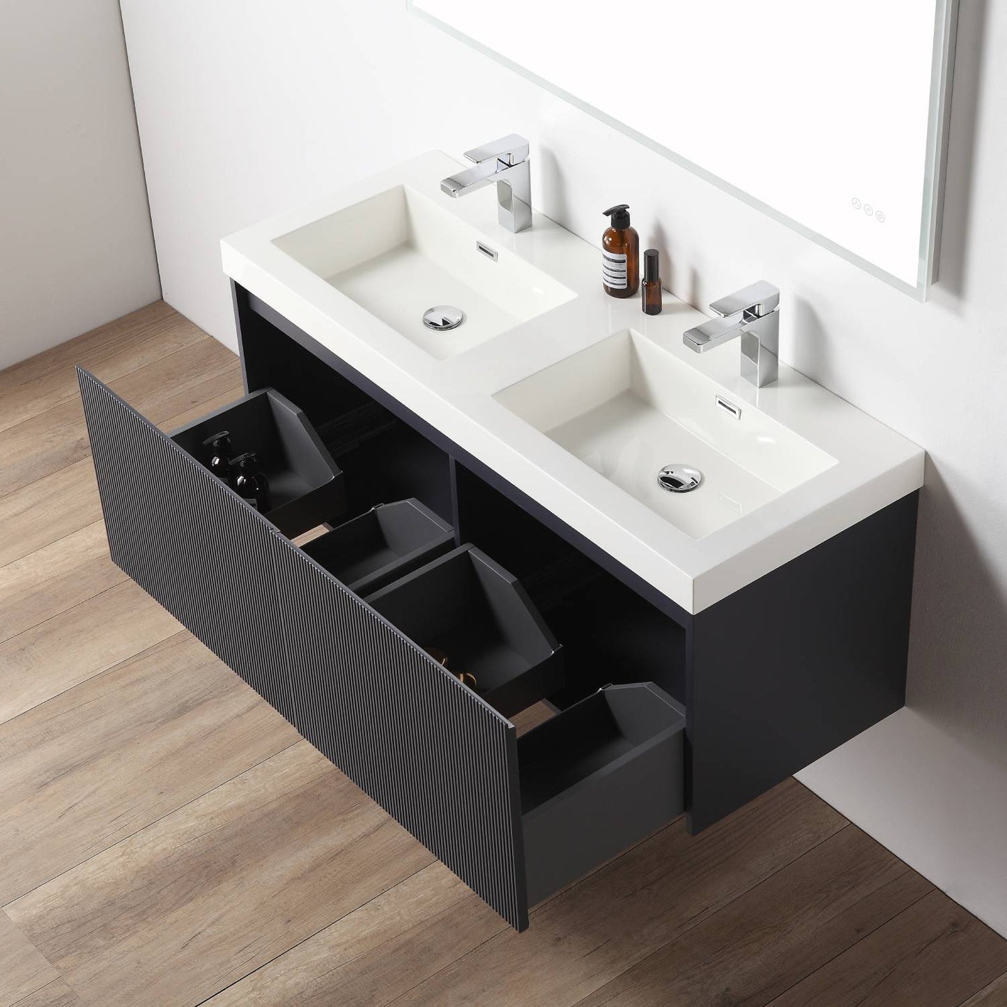 Blossom 028 48 26D A 2SC Blossom 48" Floating Bathroom Vanity with Double Sink & 2 Side Cabinets - Night Blue 028 48 26D A 2SC
