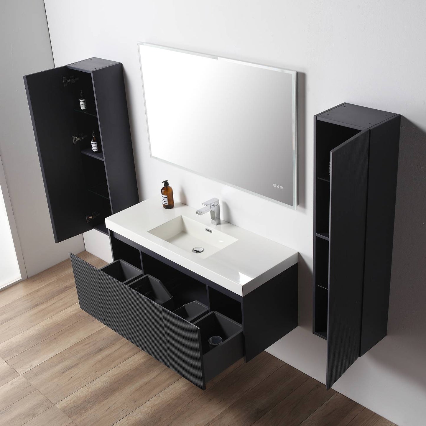 Blossom 028 48 26S A 2SC Blossom 48" Floating Bathroom Vanity with Single Sink & 2 Side Cabinets - Night Blue 028 48 26S A 2SC