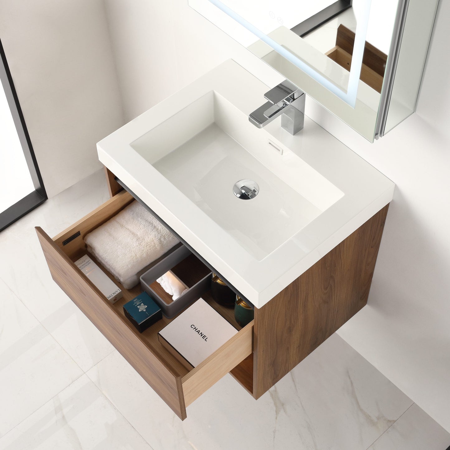 Blossom V8037 24 11 Blossom Bergen 24″ Vanity (Dual LED Illuminated) - Brown Walnut V8037 24 11