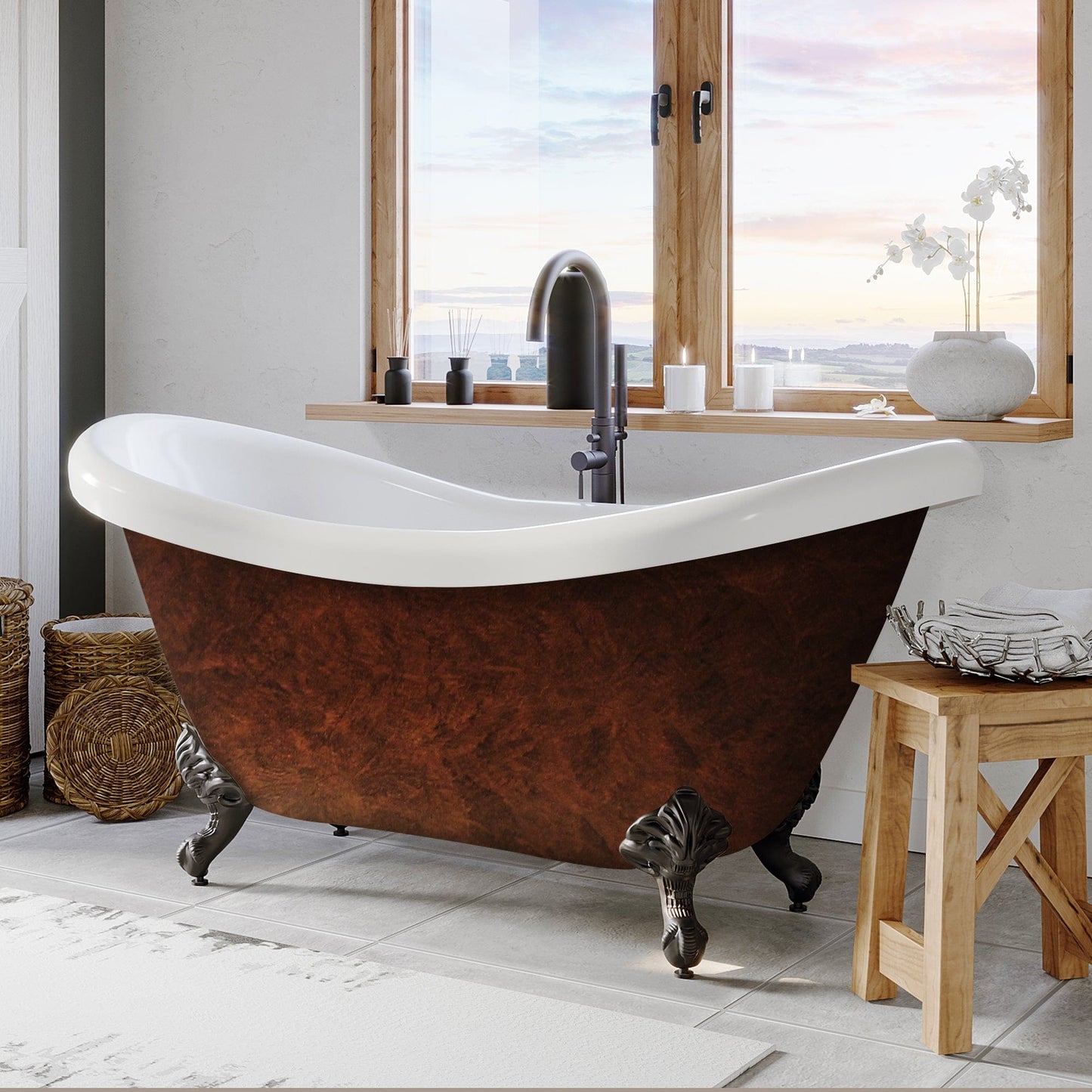 Cambridge Plumbing ADES-NH-ORB-CB Hand Painted Acrylic Double Slipper Clawfoot Bathtub (ADES-NH-ORB-CB)