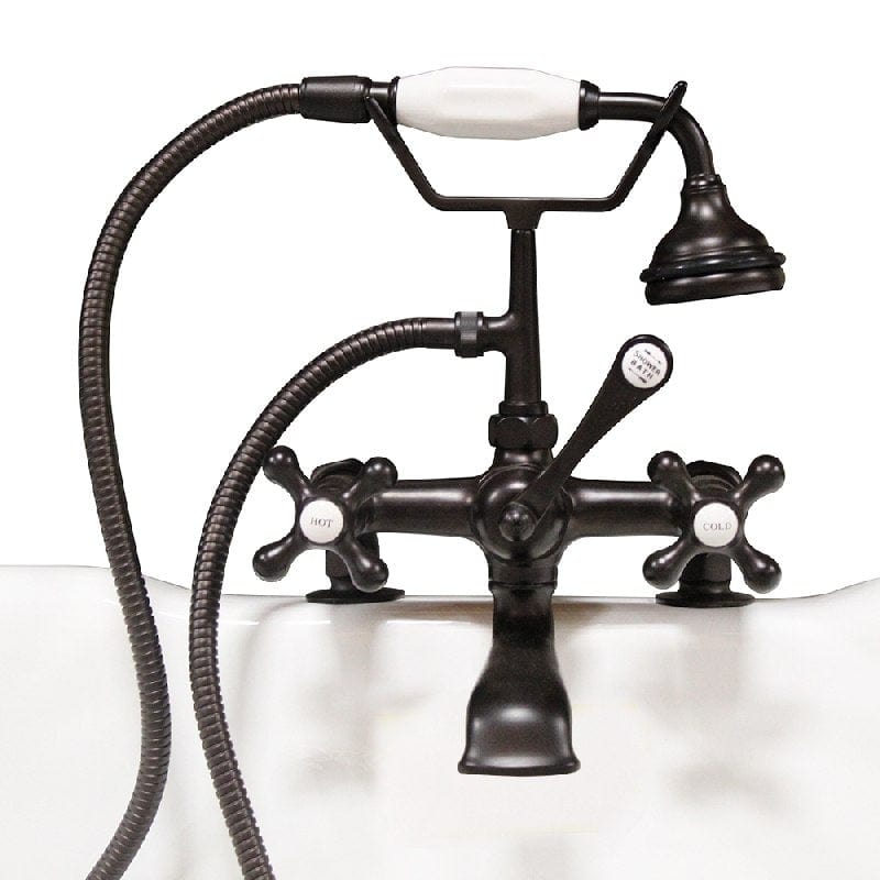 Cambridge Plumbing CAM463-2-ORB Clawfoot Tub Deck Mount Brass Faucet with Hand Held Shower - Oil Rubbed Bronze (CAM463-2-ORB)