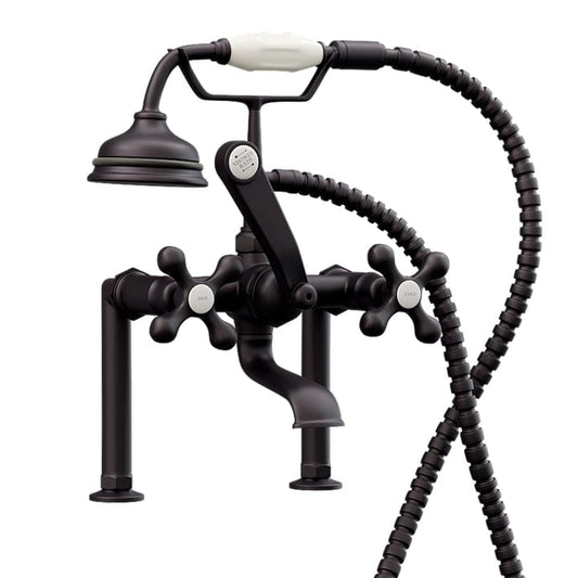 Cambridge Plumbing CAM463D-6-ORB Clawfoot Tub 6" Deck Mount Brass Faucet with Hand Held Shower - Oil Rubbed Bronze (CAM463D-6-ORB)