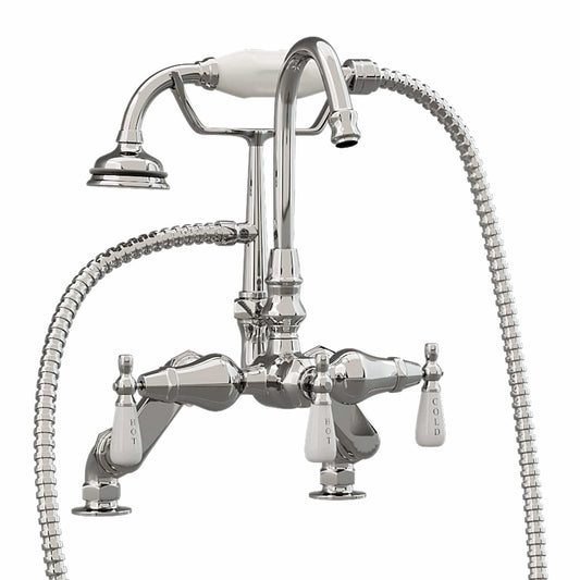 Cambridge Plumbing CAM684D-CP Clawfoot Tub Deck Mount Porcelain Lever English Telephone Brass Faucet with Hand Held Shower - Polished Chrome (CAM684D-CP)