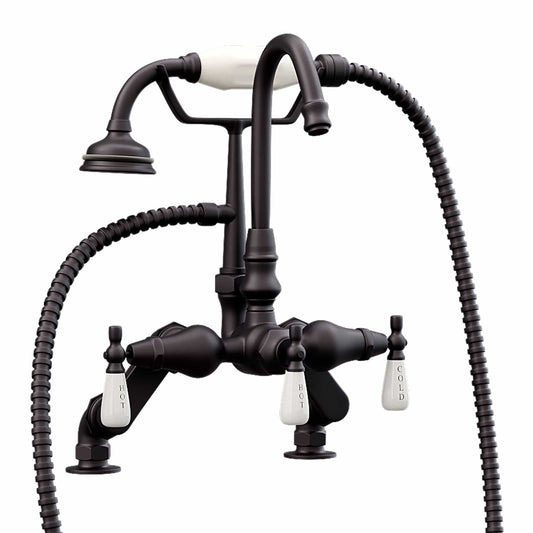 Cambridge Plumbing CAM684D-ORB Clawfoot Tub Deck Mount Porcelain Lever English Telephone Brass Faucet with Hand Held Shower - Oil Rubbed Bronze (CAM684D-ORB)