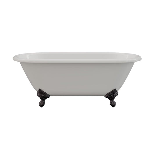 Cambridge Plumbing DE60-150-PKG-ORB-NH Cast Iron Double Ended Clawfoot Tub 60" x 30" with Complete Oil Rubbed Bronze Modern Freestanding Tub Filler + Hand Held Shower Assembly Plumbing Package (No Faucet Drillings) (DE60-150-PKG-ORB-NH)