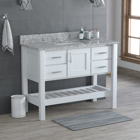 Cambridge Plumbing P48W-PEPPER USA Patriot 48" White Bathroom Vanity - Pepper Counter (P48W-PEPPER)