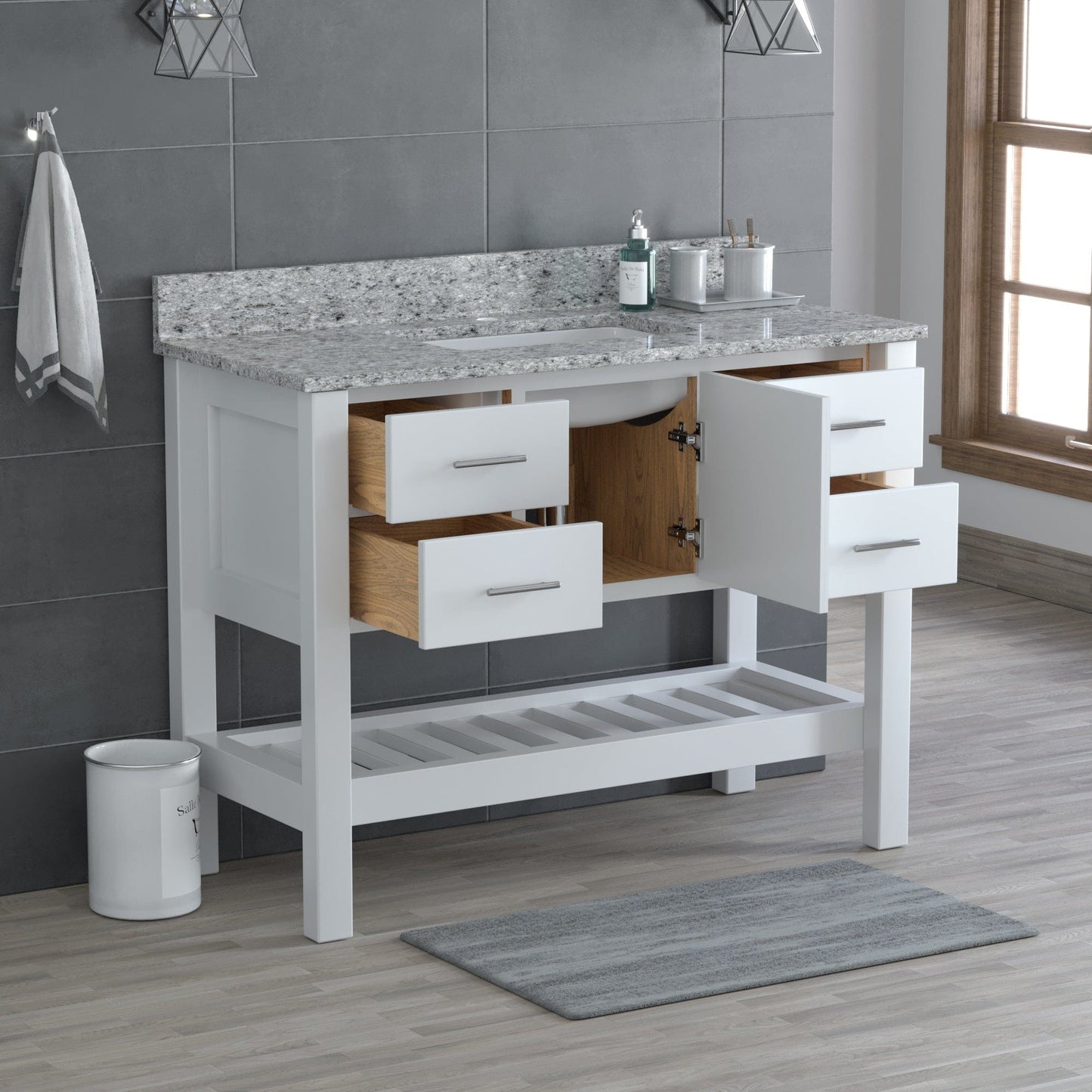 Cambridge Plumbing P48W-PEPPER USA Patriot 48" White Bathroom Vanity - Pepper Counter (P48W-PEPPER)