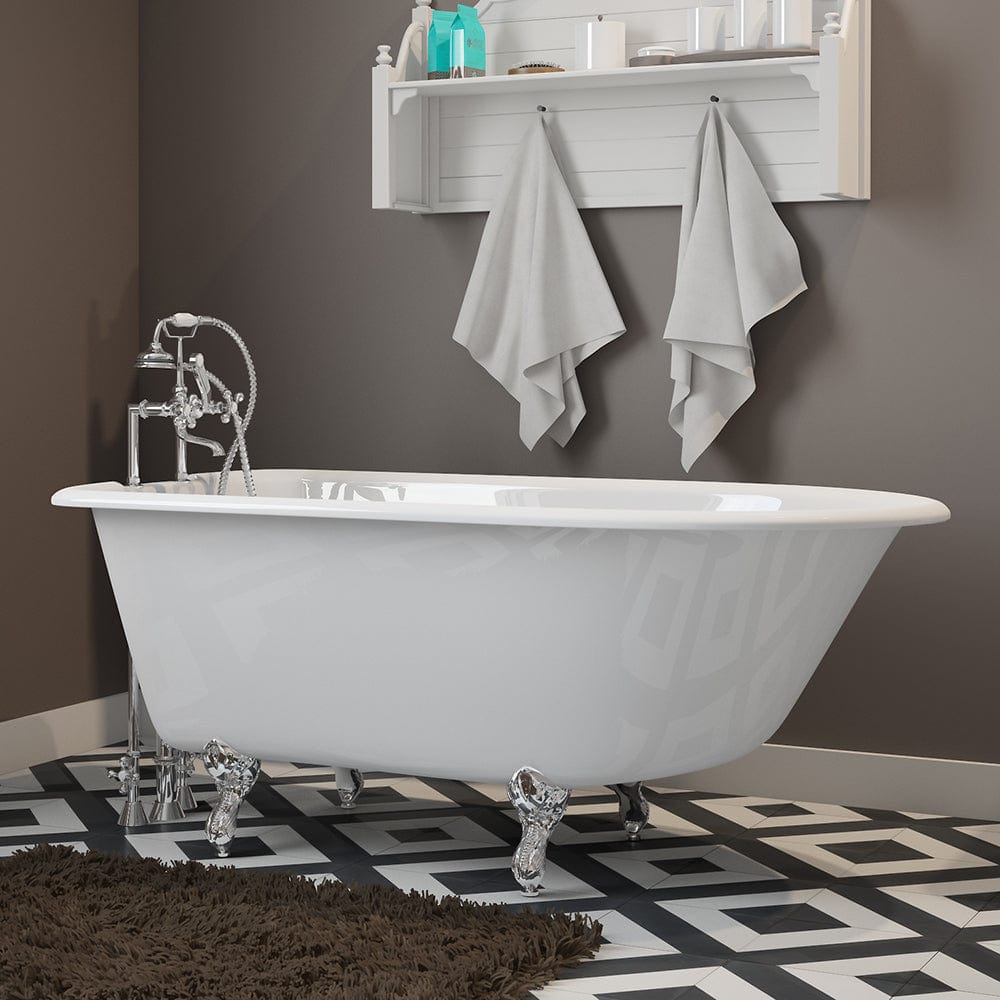 Cambridge Plumbing RR55-463D-6-PKG-ORB-7DH Cast Iron Rolled Rim Clawfoot Tub 55" x 30" with 7" Deck Mount Faucet Drillings, and British Telephone Style Faucet Complete Oil Rubbed Bronze Plumbing Package + 6" Deck Mount Risers (RR55-463D-6-PKG-ORB-7DH)