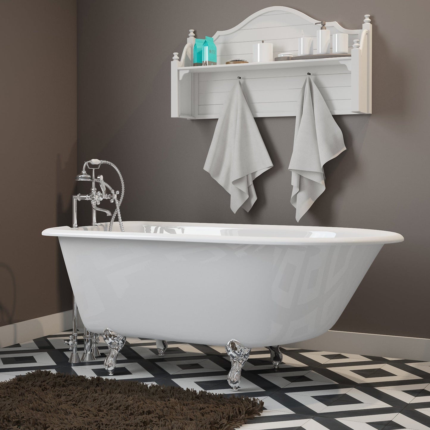 Cambridge Plumbing RR55-463D-6-PKG-ORB-7DH Cast Iron Rolled Rim Clawfoot Tub 55" x 30" with 7" Deck Mount Faucet Drillings, and British Telephone Style Faucet Complete Oil Rubbed Bronze Plumbing Package + 6" Deck Mount Risers (RR55-463D-6-PKG-ORB-7DH)