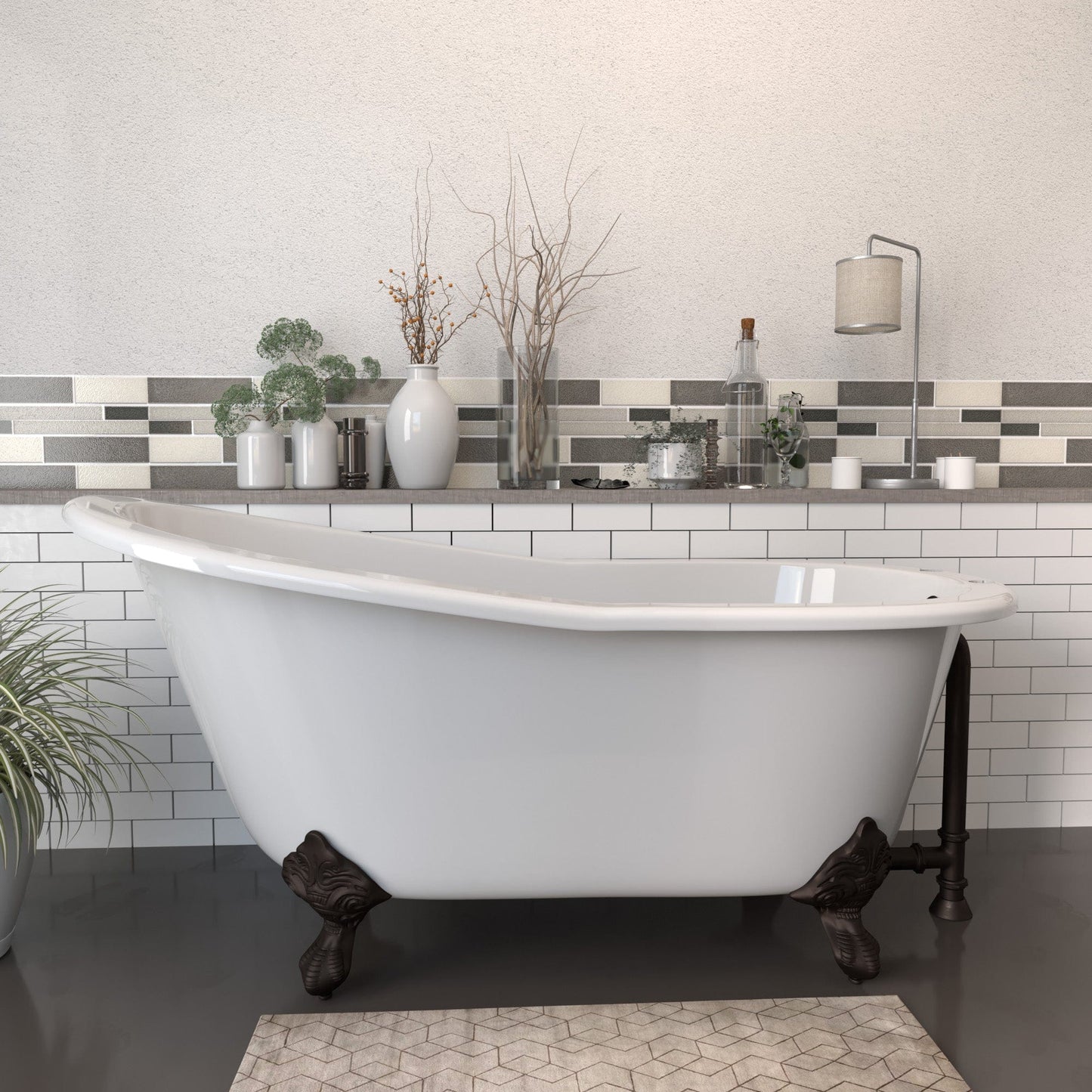 Cambridge Plumbing ST61-DH-ORB Cast Iron Slipper Clawfoot Tub 61" x 30" with 7" Deck Mount Faucet Drillings, and Oil Rubbed Bronze Feet (ST61-DH-ORB)