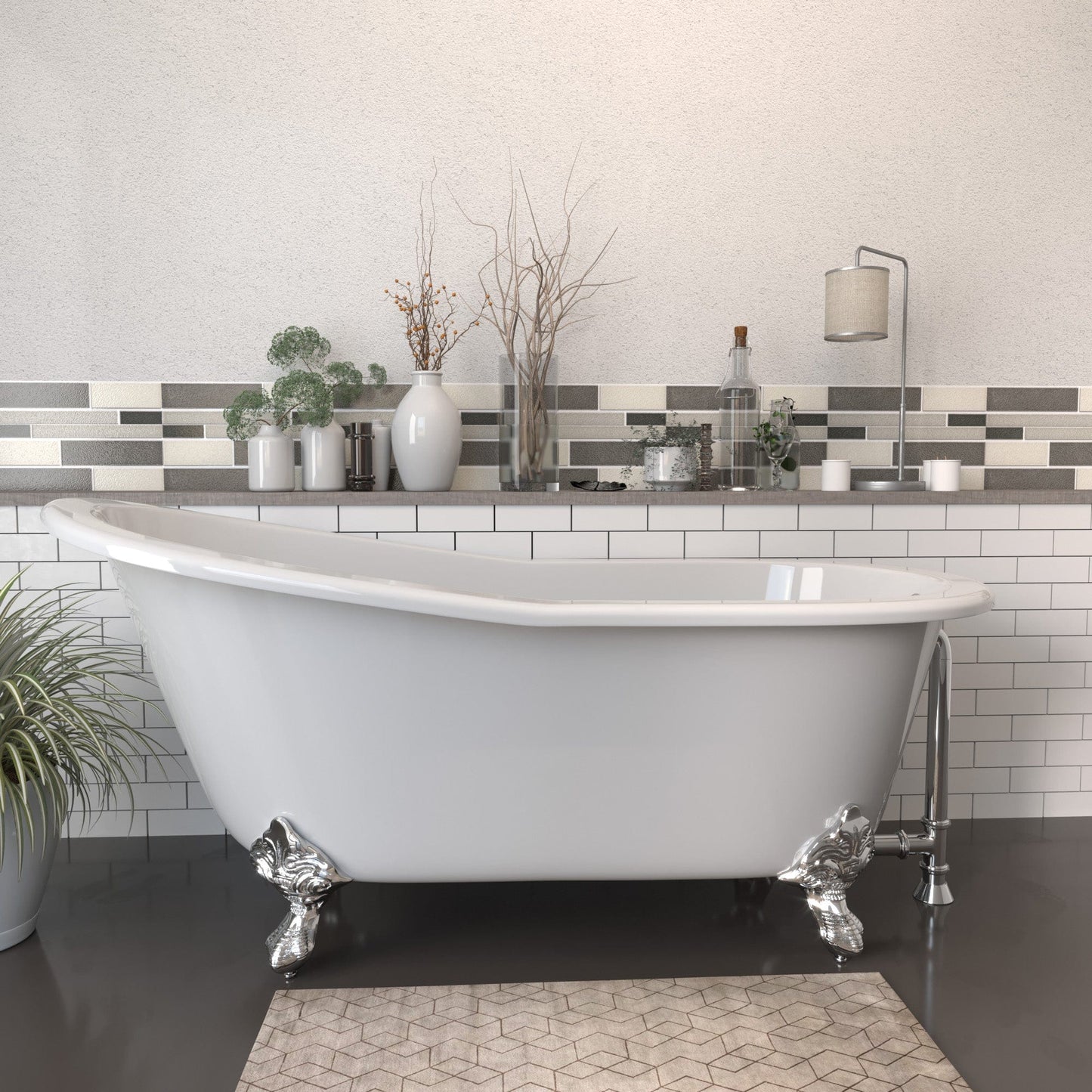 Cambridge Plumbing ST67-NH-CP Cast Iron Slipper Clawfoot Tub 67" x 30" with Polished Chrome Feet (No Faucet Drillings) (ST67-NH-CP)