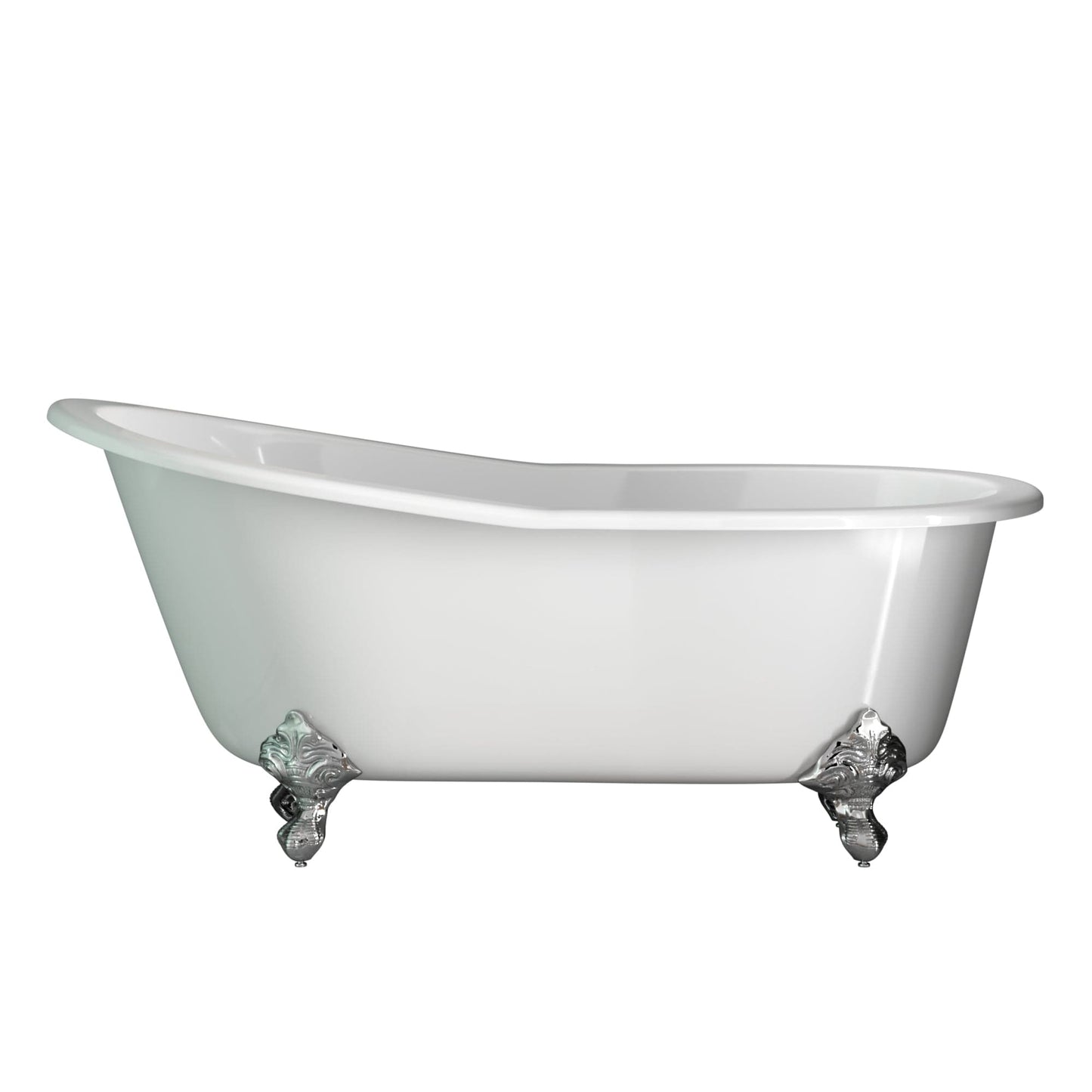 Cambridge Plumbing ST67-NH-CP Cast Iron Slipper Clawfoot Tub 67" x 30" with Polished Chrome Feet (No Faucet Drillings) (ST67-NH-CP)
