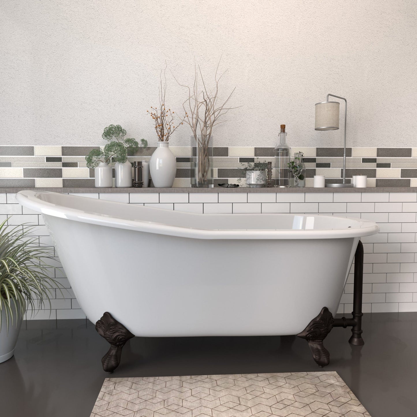 Cambridge Plumbing ST67-NH-ORB Cast Iron Slipper Clawfoot Tub 67" x 30" with Oil Rubbed Bronze Feet (No Faucet Drillings) (ST67-NH-ORB)