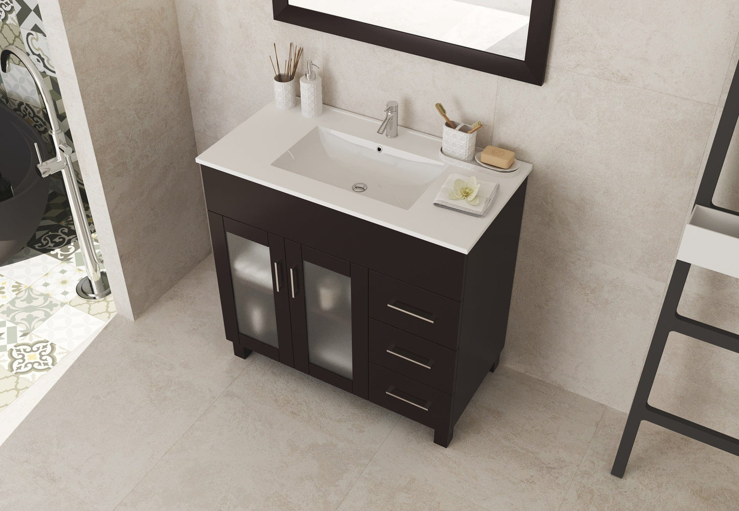 Laviva 31321529-36B-CB Laviva Nova 36" Brown Bathroom Vanity with White Ceramic Basin Countertop 31321529-36B-CB