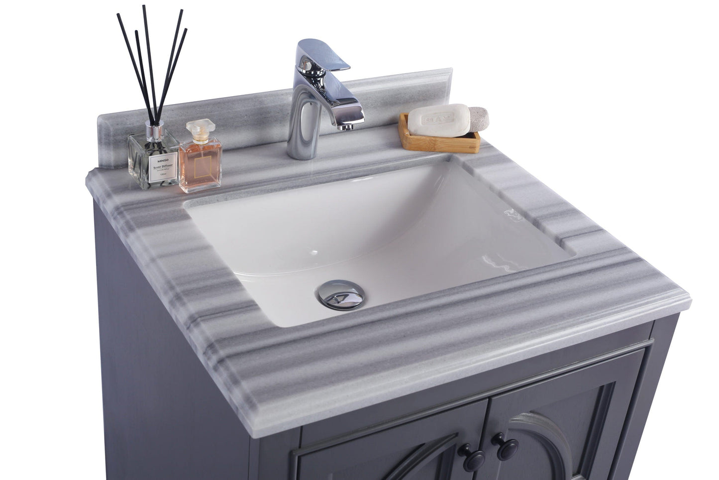Laviva 313613-24G-WS Laviva Odyssey 24" Maple Gray Bathroom Vanity with White Stripes Marble Countertop 313613-24G-WS