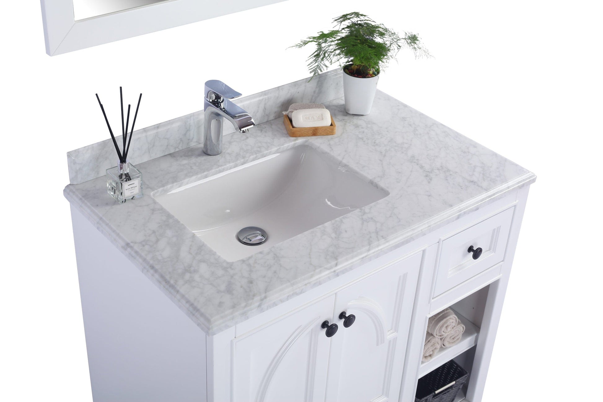 Laviva 313613-36W-WC Laviva Odyssey 36" White Bathroom Vanity with White Carrara Marble Countertop 313613-36W-WC
