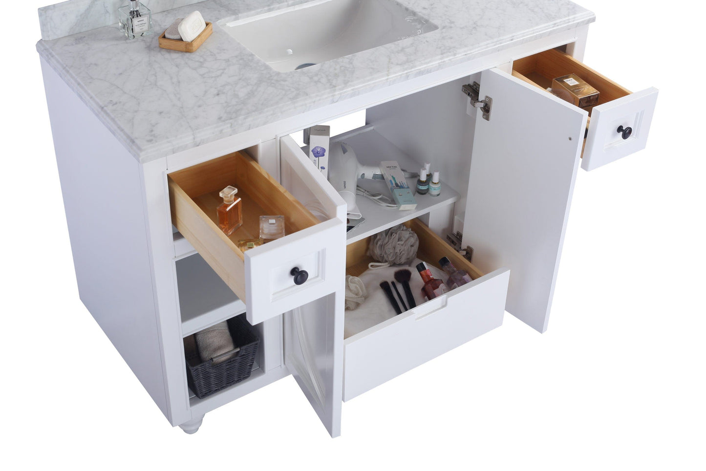 Laviva 313613-48W-WC Laviva Odyssey 48" White Bathroom Vanity with White Carrara Marble Countertop 313613-48W-WC