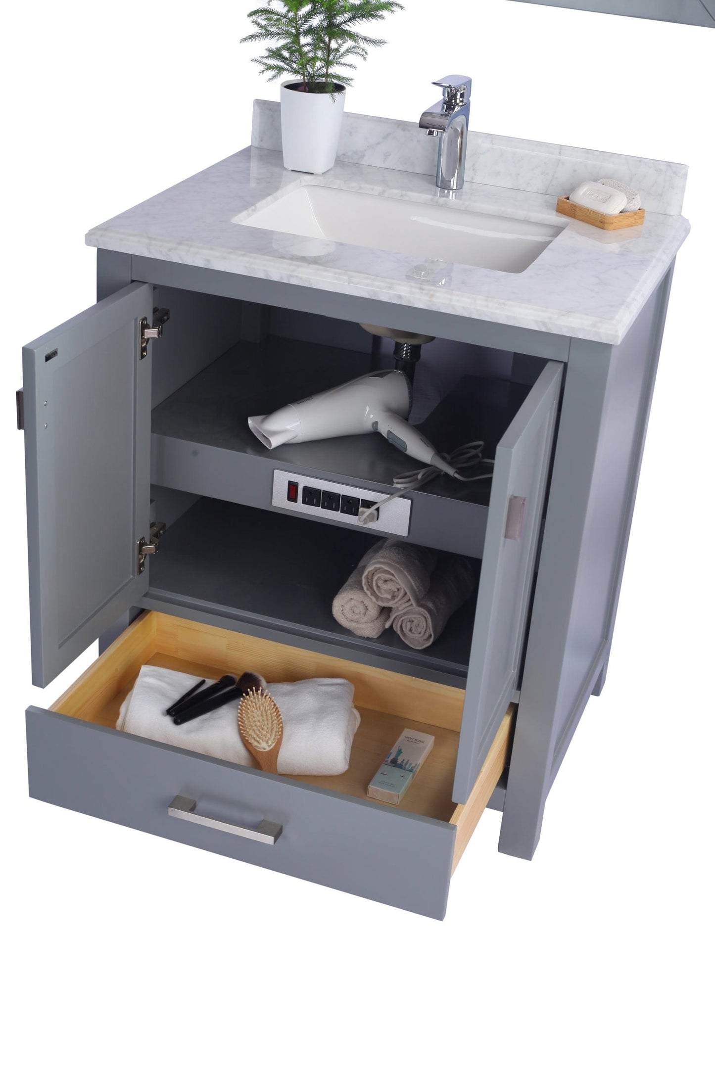 Laviva 313ANG-30G-WC Laviva Wilson 30" Gray Bathroom Vanity with White Carrara Marble Countertop 313ANG-30G-WC