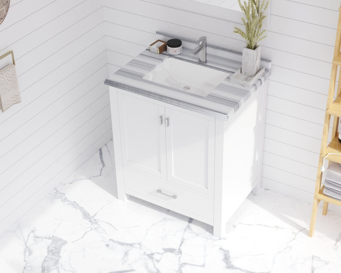 Laviva 313ANG-30W-WS Laviva Wilson 30" White Bathroom Vanity with White Stripes Marble Countertop 313ANG-30W-WS