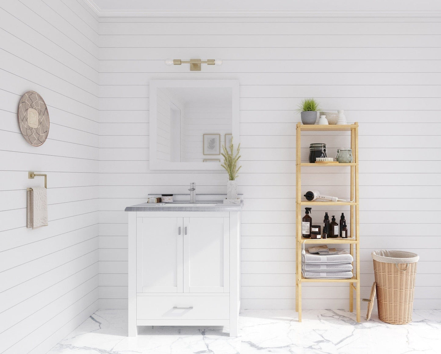 Laviva 313ANG-30W-WS Laviva Wilson 30" White Bathroom Vanity with White Stripes Marble Countertop 313ANG-30W-WS