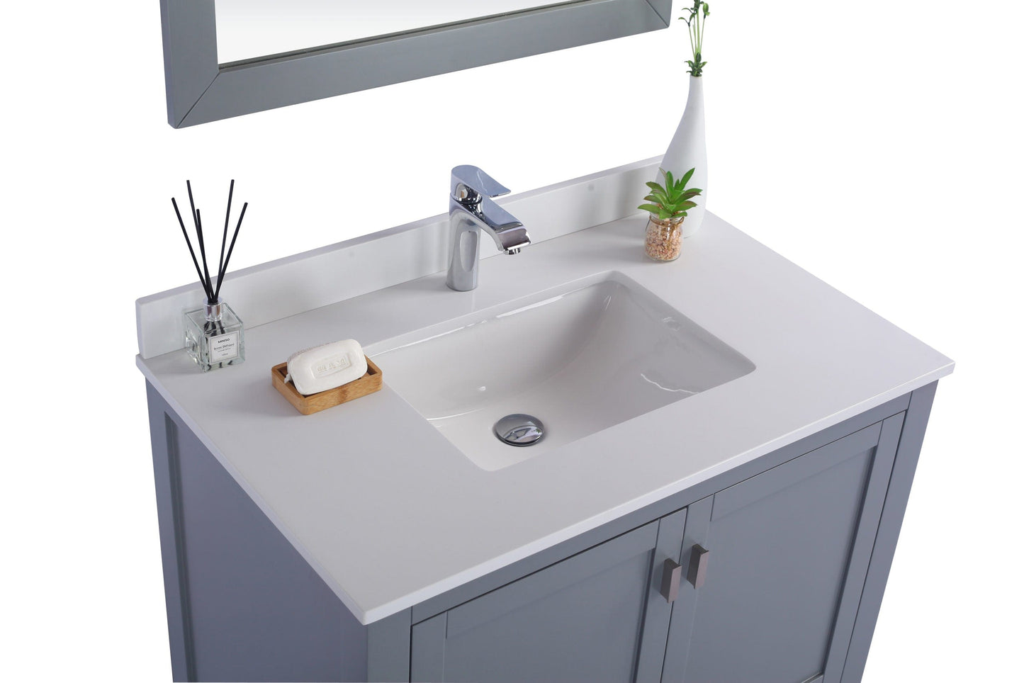Laviva 313ANG-36G-WQ Laviva Wilson 36" Gray Bathroom Vanity with White Quartz Countertop 313ANG-36G-WQ