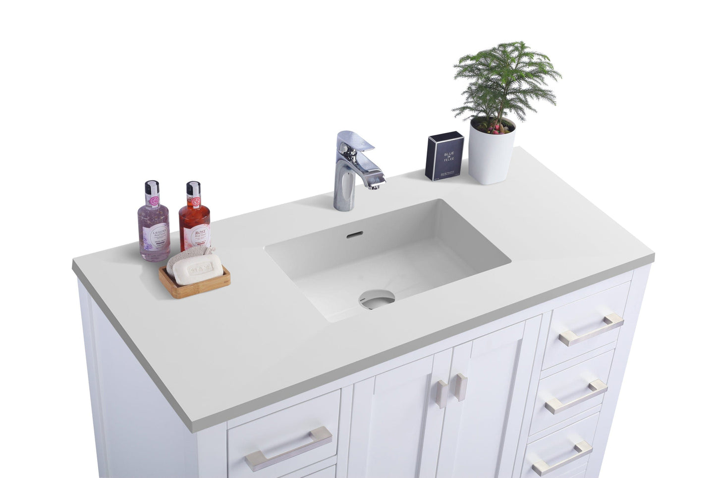 Laviva 313ANG-42W-MW Laviva Wilson 42" White Bathroom Vanity with Matte White VIVA Stone Solid Surface Countertop 313ANG-42W-MW