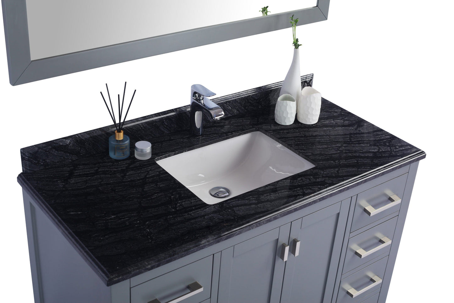 Laviva 313ANG-48G-BW Laviva Wilson 48" Gray Bathroom Vanity with Black Wood Marble Countertop 313ANG-48G-BW