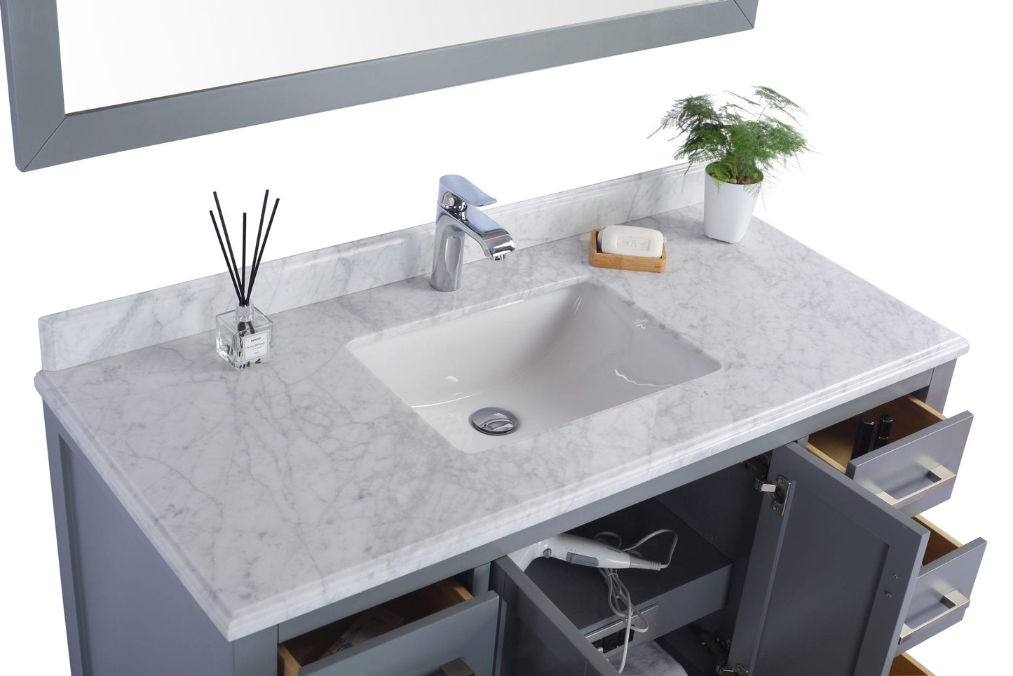 Laviva 313ANG-48G-WC Laviva Wilson 48" Gray Bathroom Vanity with White Carrara Marble Countertop 313ANG-48G-WC