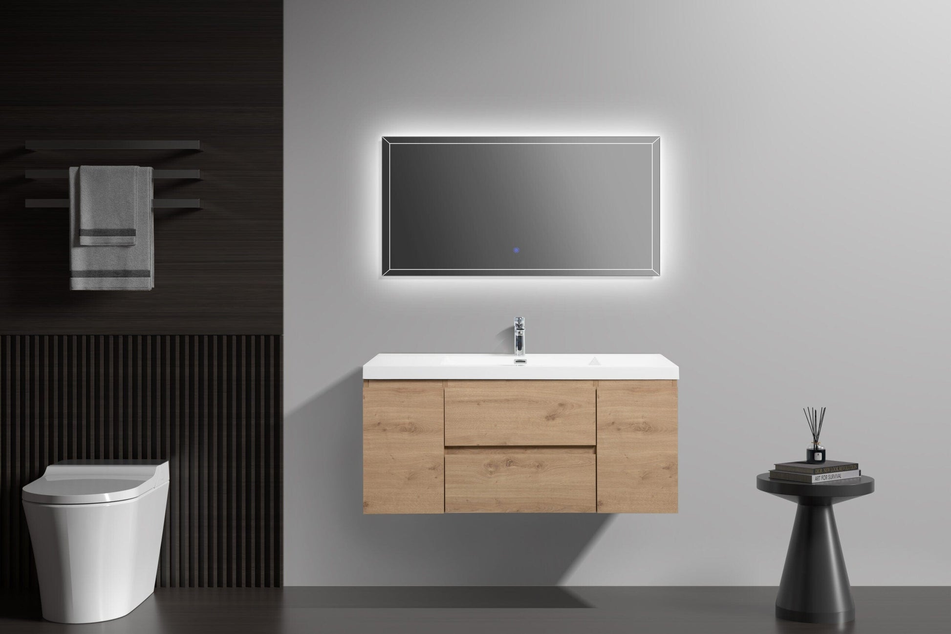 Laviva 313AUR-48SO-GW Laviva Aurora 48" Sonoma Oak Wall Hung Bathroom Vanity with White Acrylic Countertop 313AUR-48SO-GW
