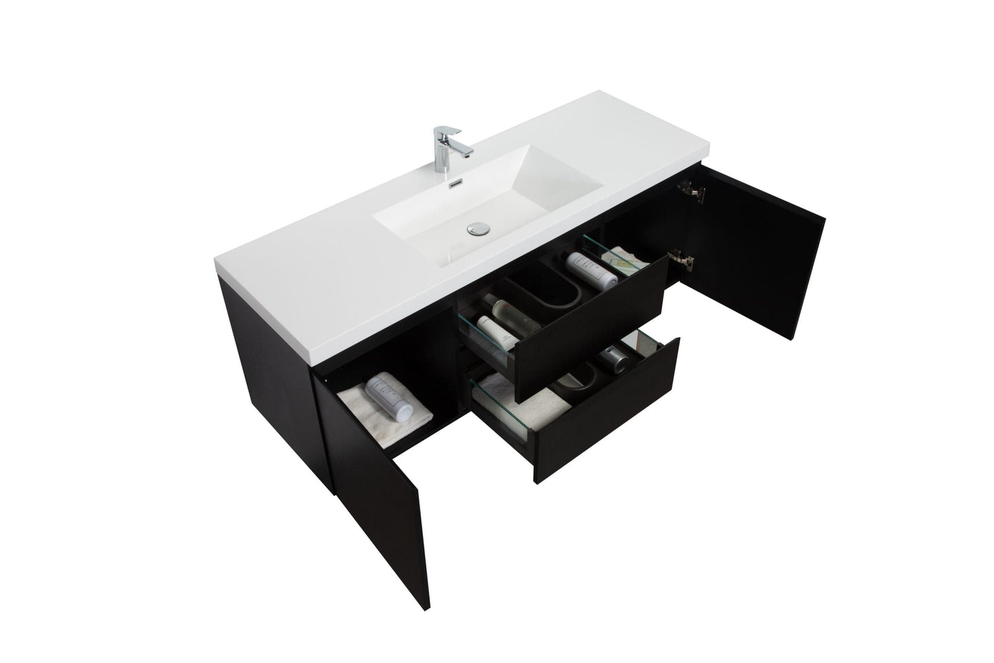 Laviva 313AUR-60CMMB-GW Laviva Aurora 60" Matte Midnight Black Wall Hung Single Sink Bathroom Vanity with White Acrylic Countertop 313AUR-60CMMB-GW
