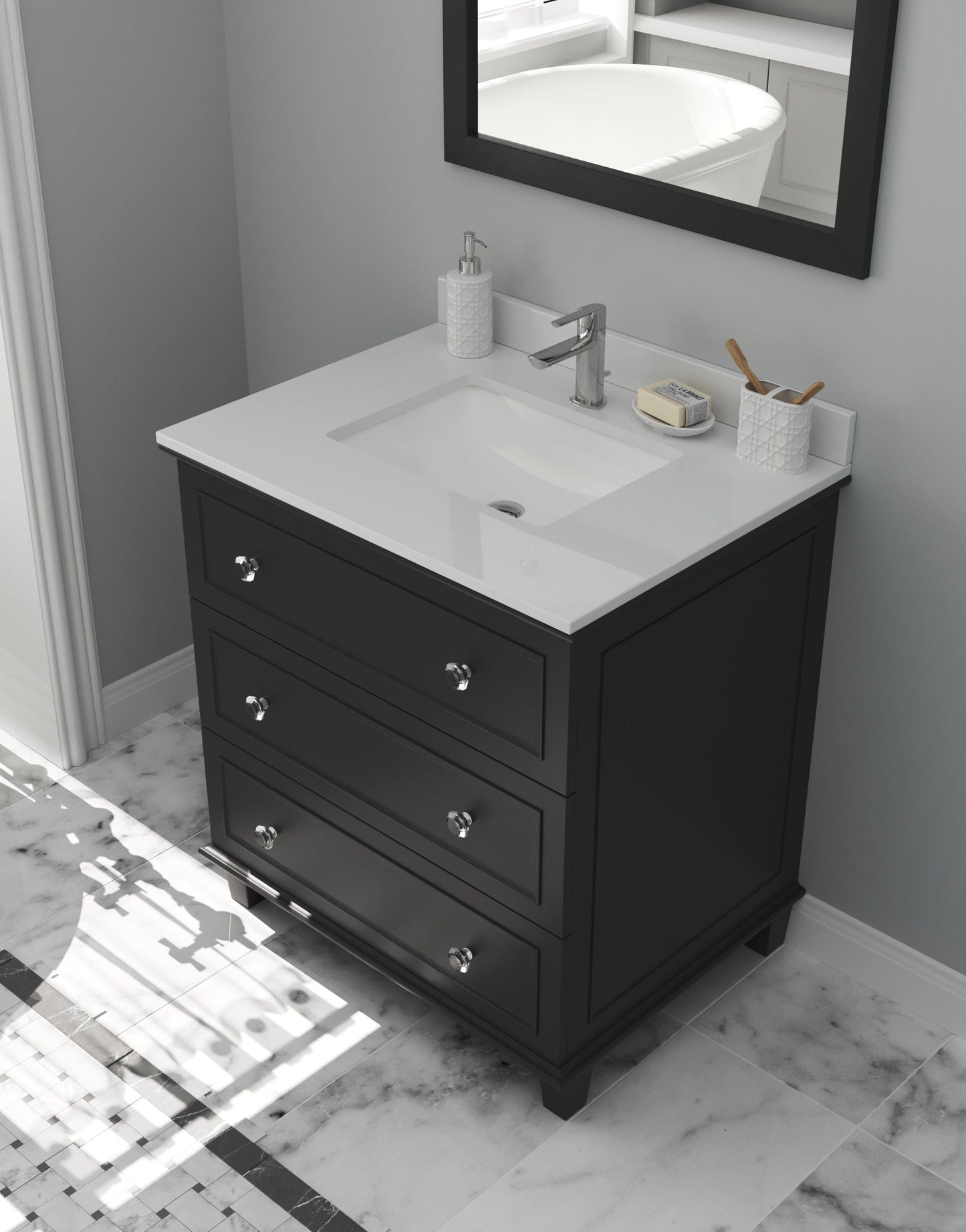 Laviva 313DVN-30E-WQ Laviva Luna 30" Espresso Bathroom Vanity with White Quartz Countertop 313DVN-30E-WQ