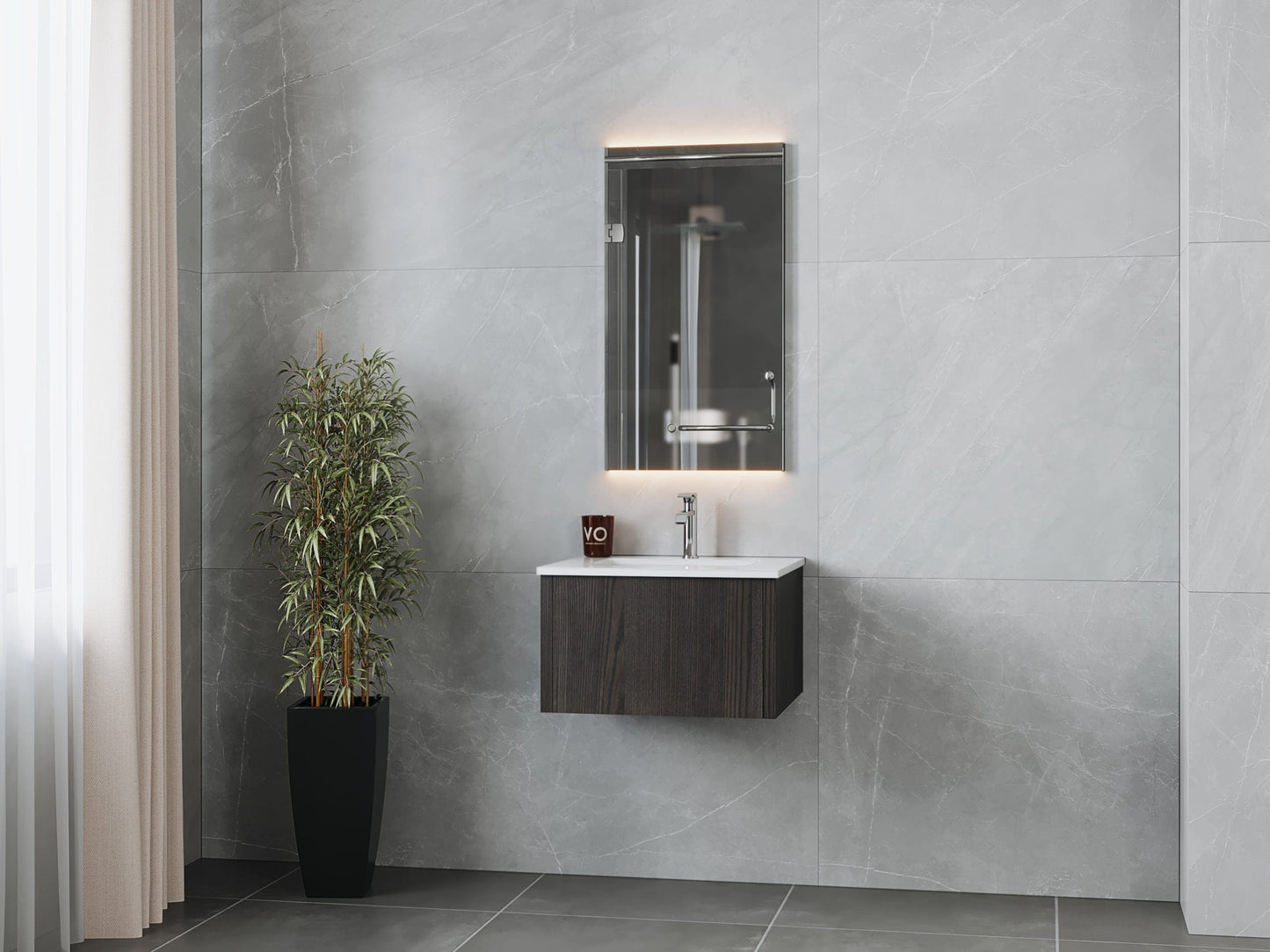 Laviva 313LGN-24CR-MW Laviva Legno 24" Carbon Oak Bathroom Vanity with Matte White VIVA Stone Solid Surface Countertop 313LGN-24CR-MW