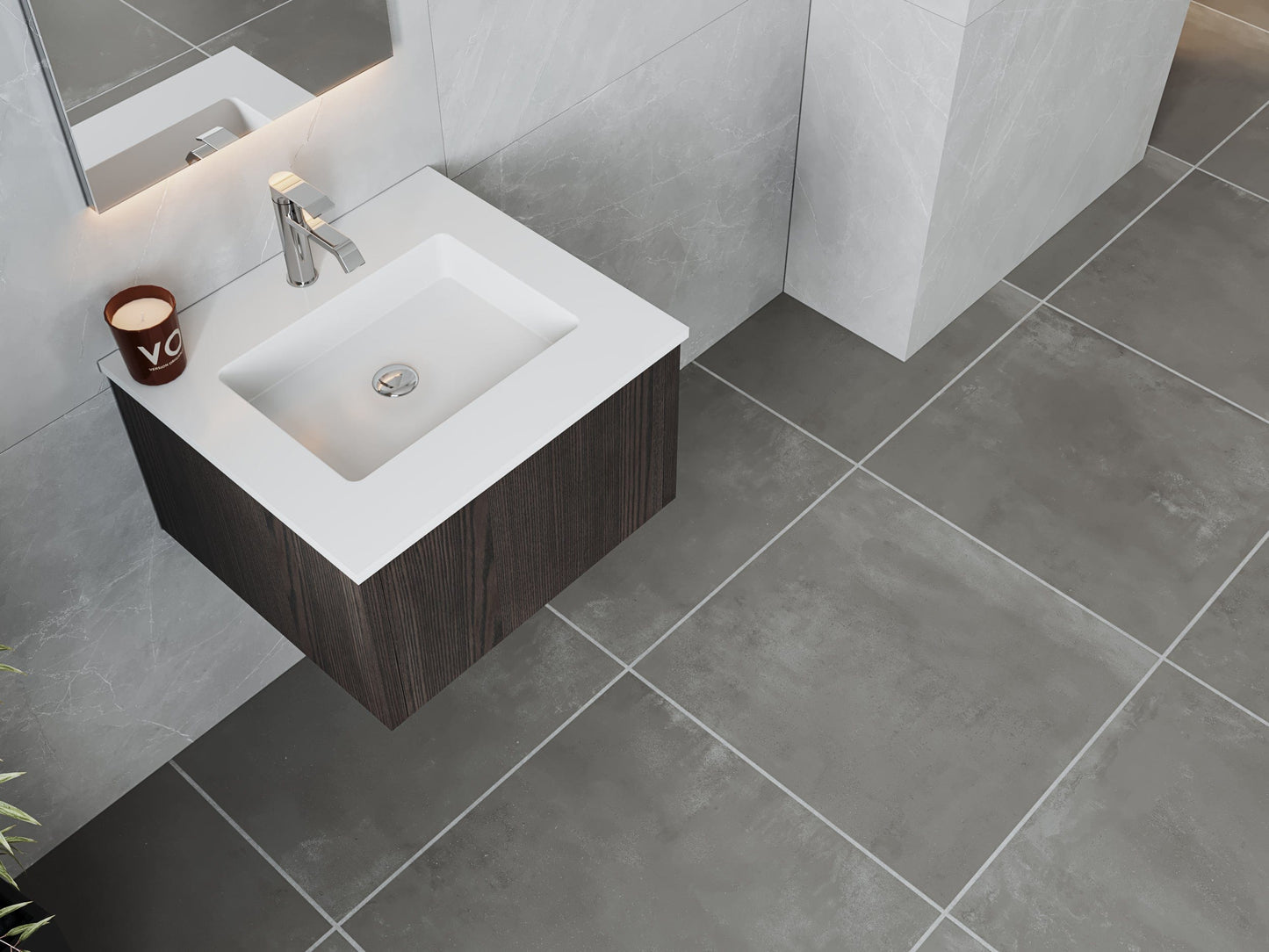 Laviva 313LGN-24CR-MW Laviva Legno 24" Carbon Oak Bathroom Vanity with Matte White VIVA Stone Solid Surface Countertop 313LGN-24CR-MW