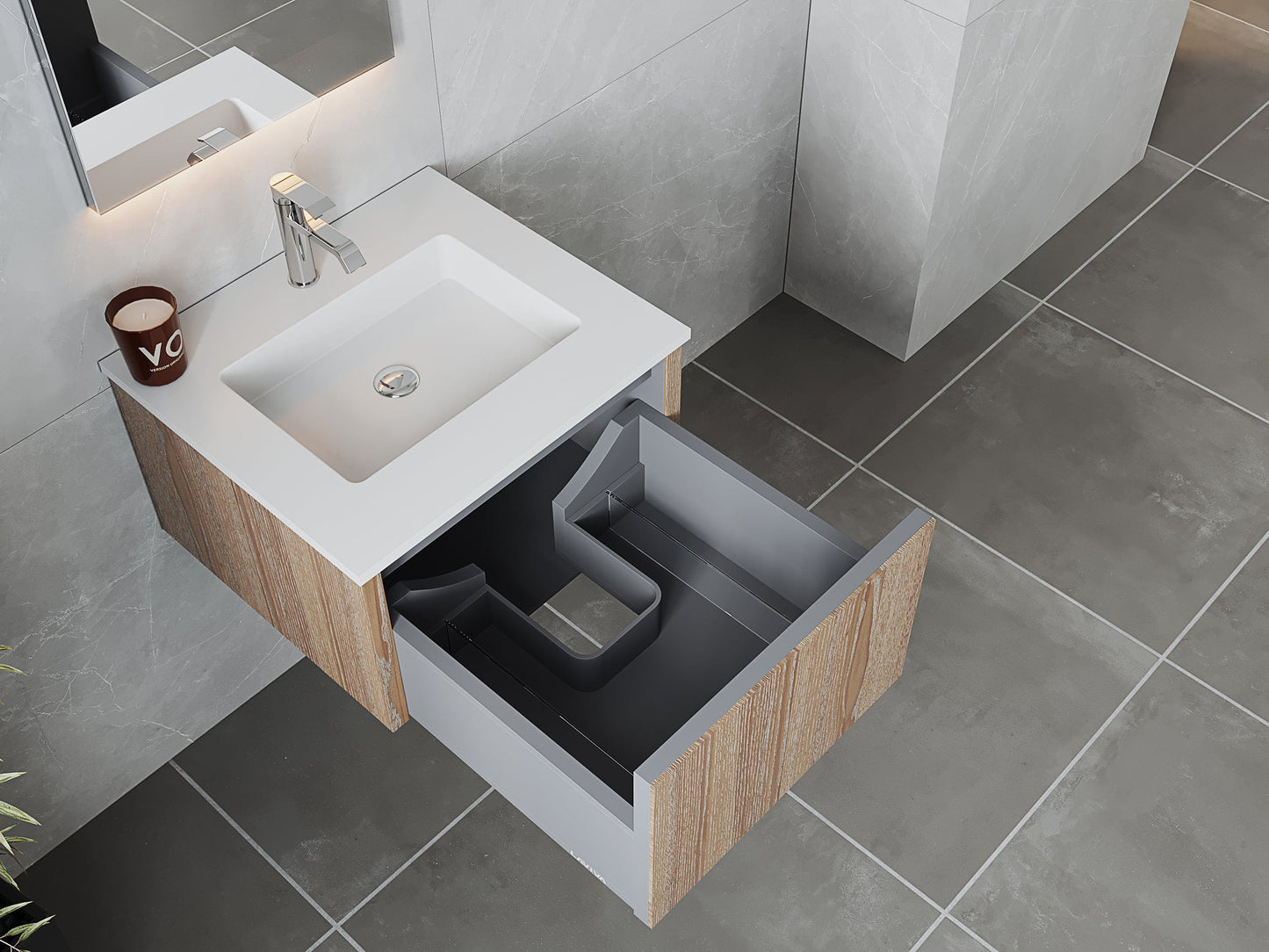 Laviva 313LGN-24WG-MW Laviva Legno 24" Weathered Gray Bathroom Vanity with Matte White VIVA Stone Solid Surface Countertop 313LGN-24WG-MW